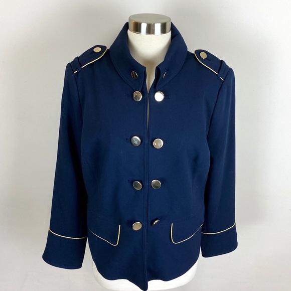 Chico's Navy Blue Military Jacket Gold Button |h20 - Picture 9 of 13